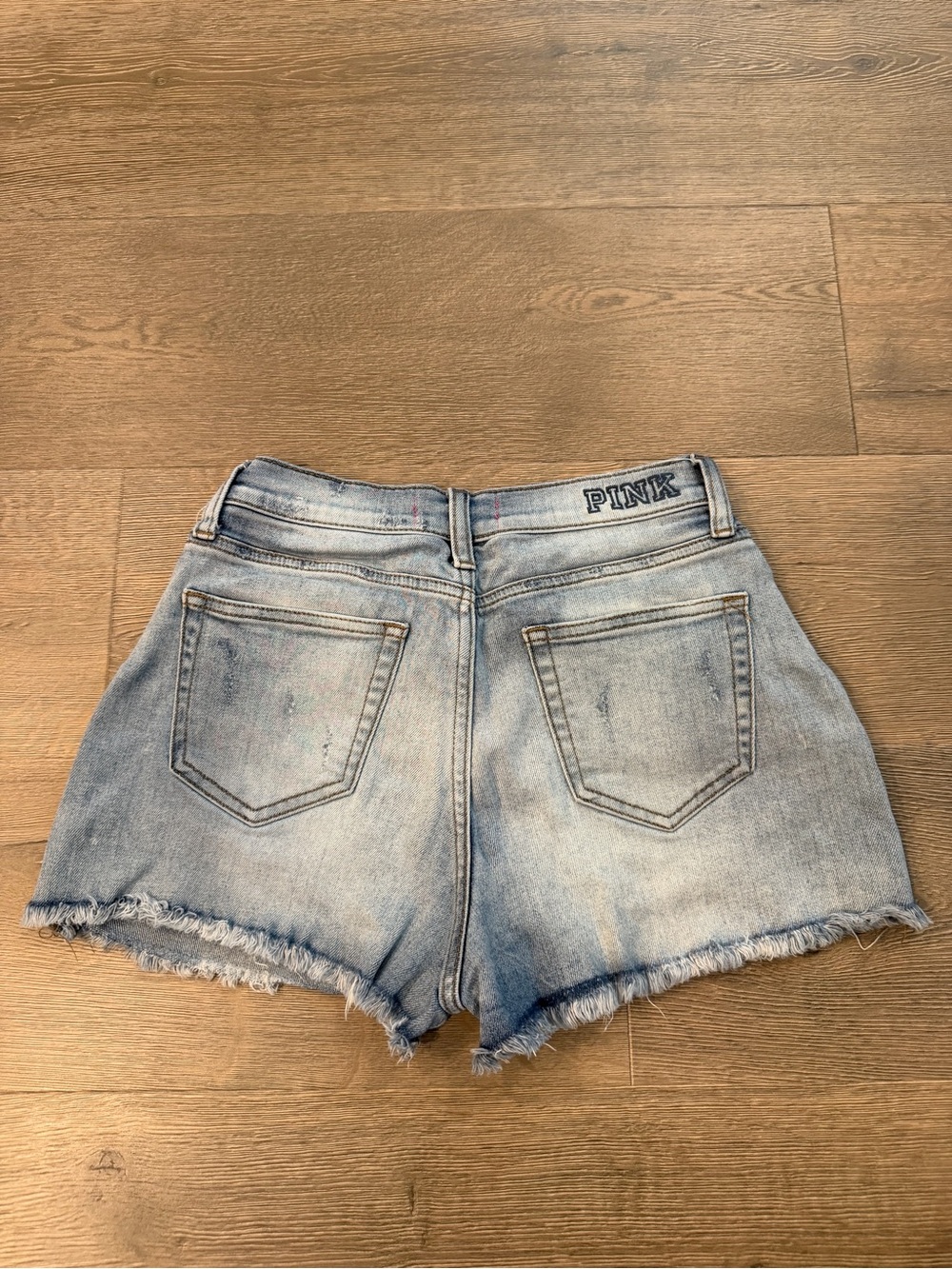 Victorias Secret Pink High Rise Cutoff Mom Jean Shorts Embroidered Distressed